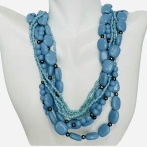 Womens Blue Simulated Turquoise Southwestern Beaded Vintage Boho Necklace